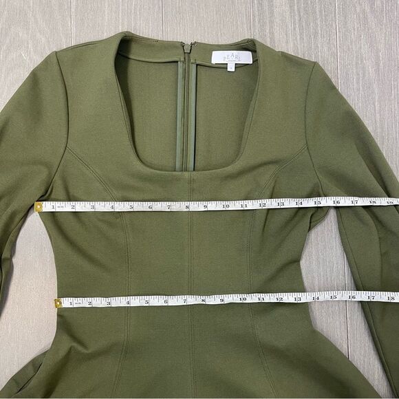 Pearl by Lela Rose Ponte Square Neck Dress Olive Green Long Sleeve A Line 0 Rare - Picture 15 of 16
